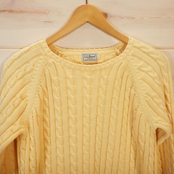 LL Bean Cable Knit Pullover Sweater Women's S (approx) Yellow Fisherman Knit - Picture 2 of 8